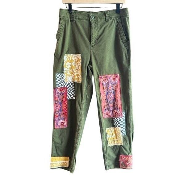 Old Navy Pants - Unique upcycled Old Navy Chino Olive Green Boho Patchwork Pants Womens Medium